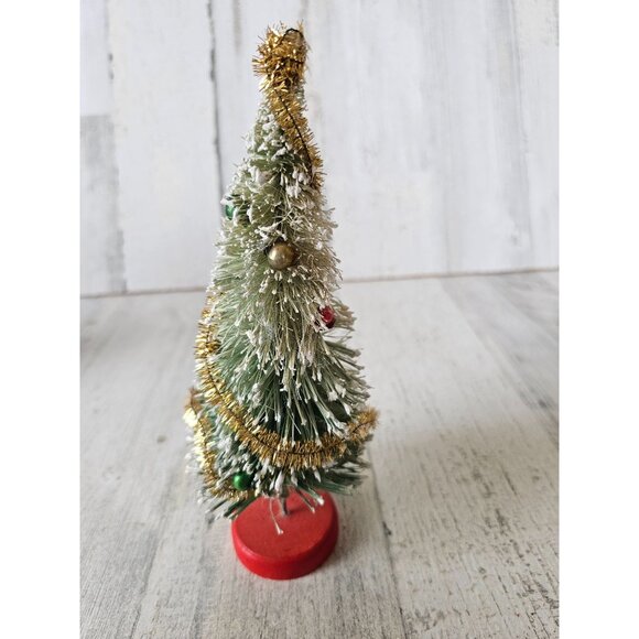 Vintage flocked mini bottle brush tree Garland ornament Xmas display decor - Picture 2 of 9
